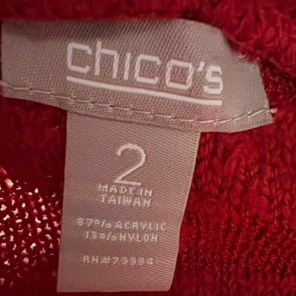 Chico's Red Sleeveless Cardigan Sweater Vest Fringe Fray Trim Open Front sz 2/M - Picture 2 of 6
